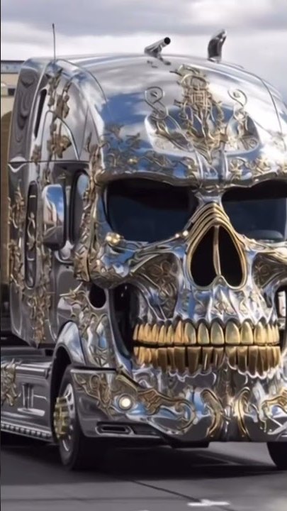 Thumbnail: chrome skull-faced custom semi truck